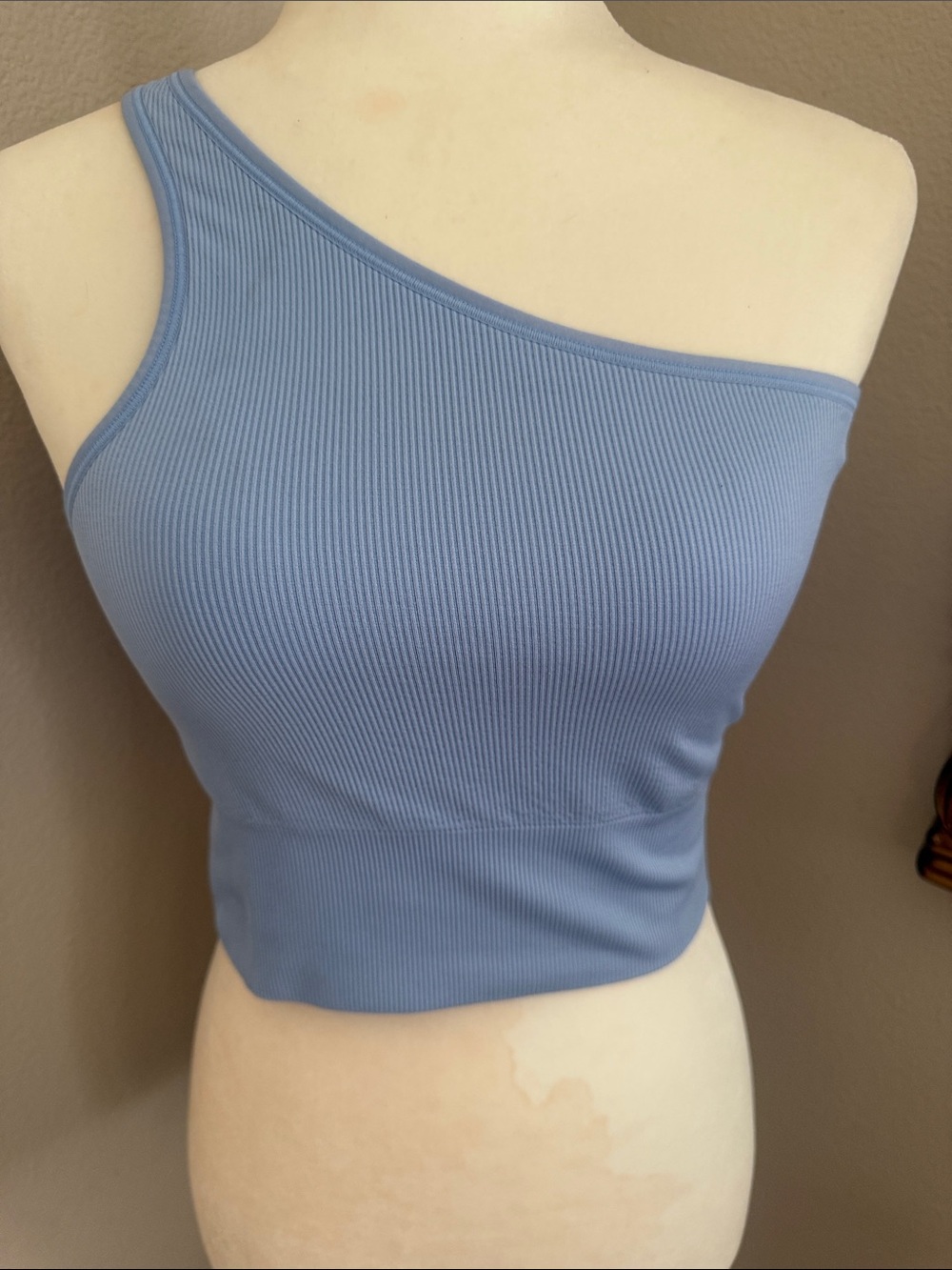 Athleta One-Shoulder Ribbed Crop Tank - Light Blue size S